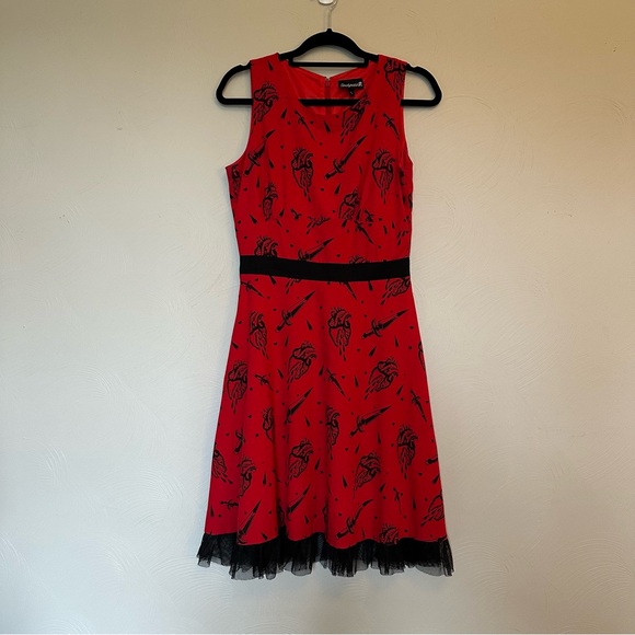 Sourpuss Red and Black Hearts and Daggers Dress - Picture 1 of 4